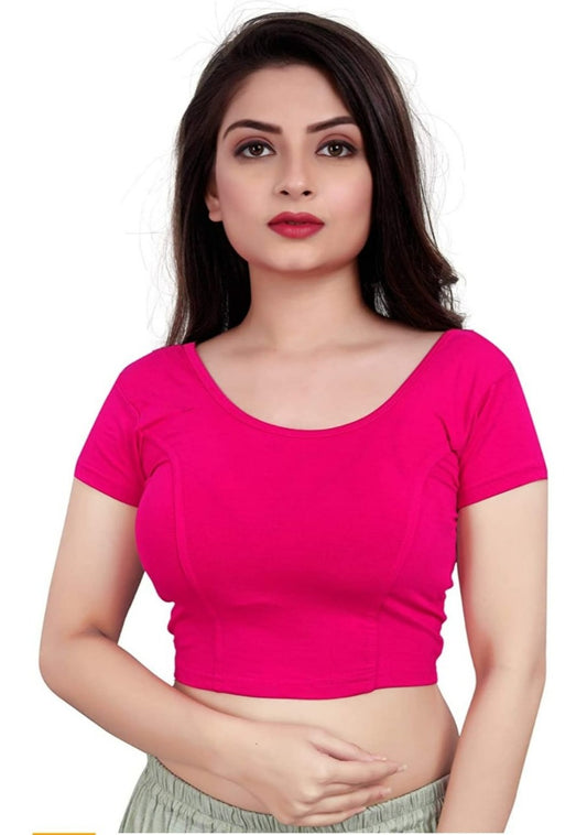 Generic Women's Short Sleeve Cotton Lycra Readymade Blouse (Pink, Free Size)