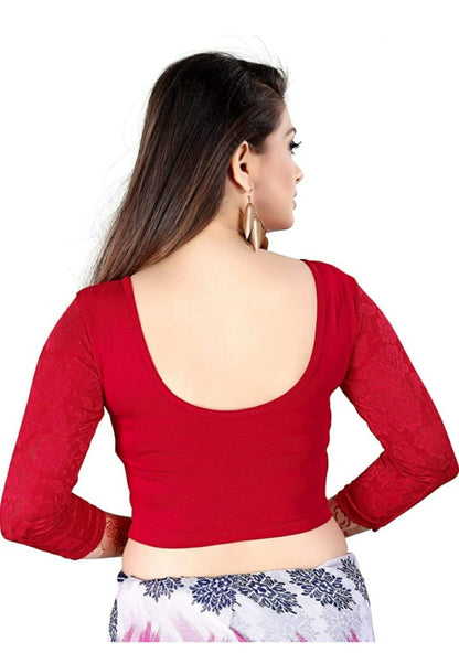 Generic Women's 3/4 th Sleeve Cotton Lycra Readymade Blouse (Red, Free Size)