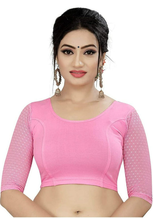 Women's 3/4 th Sleeve Cotton Lycra Readymade Blouse (Baby Pink, Free Size)