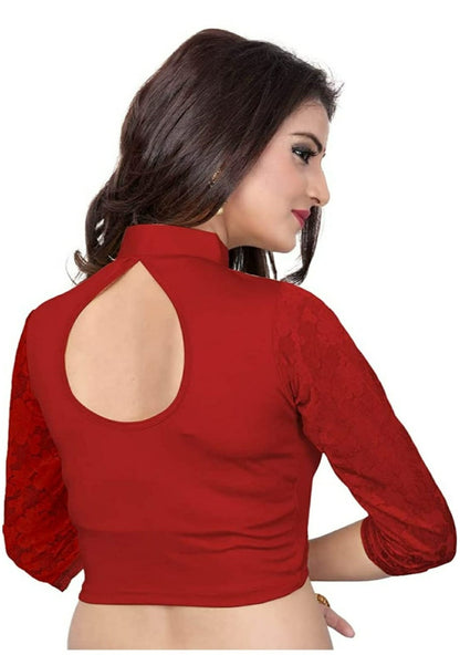 Generic Women's 3/4 th Sleeve Cotton Lycra Readymade Blouse (Maroon, Free Size)