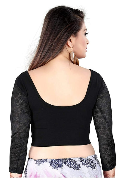 Generic Women's 3/4 th Sleeve Cotton Lycra Readymade Blouse (Black, Free Size)