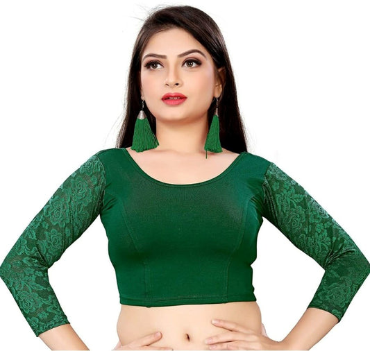 Generic Women's 3/4 th Sleeve Cotton Lycra Readymade Blouse (Green, Free Size)