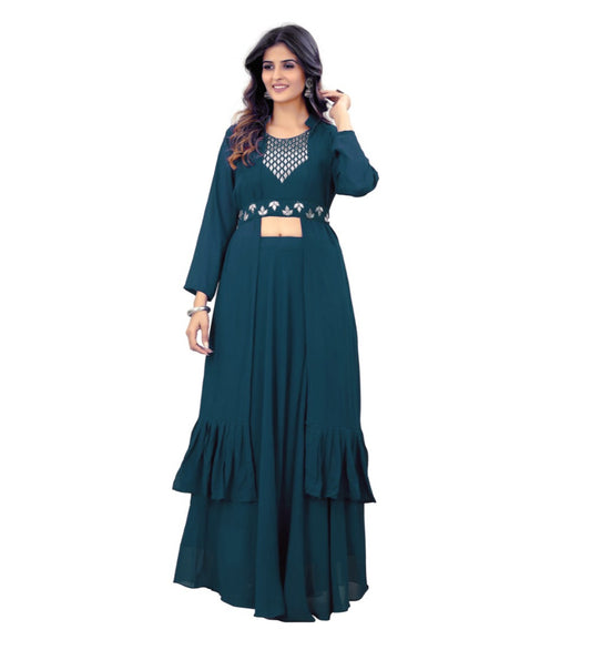 Women's Embroidery Gotapatti Work Georget Long Gown (Rama)