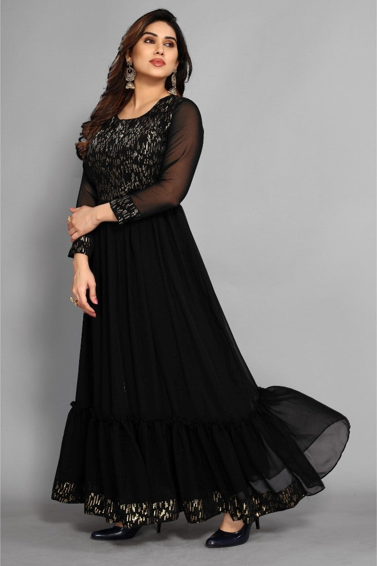 Women's Sequence Work Georget Long Gown (Black)