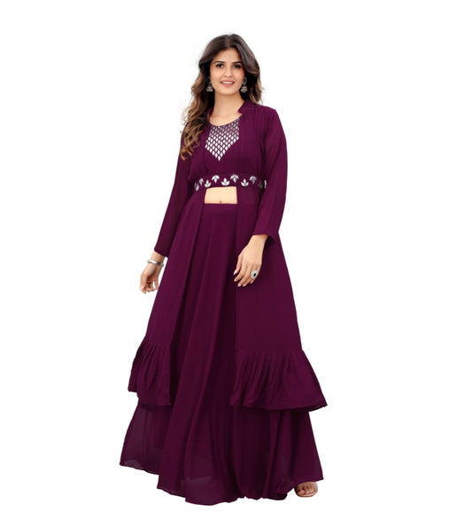 Women's Embroidery Gotapatti Work Georget Long Gown (Wine)