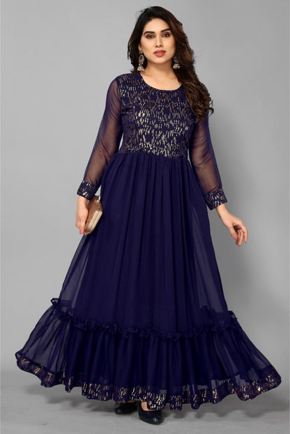 Women's Sequence Work Georget Long Gown (Navy Blue)