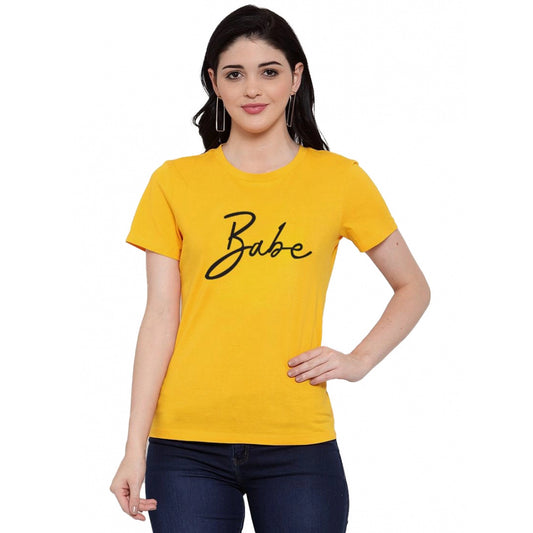 Women's Cotton Blend Babe Printed T-Shirt (Yellow)