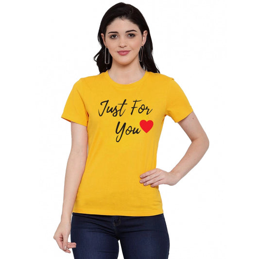 Women's Cotton Blend Just For You Printed T-Shirt (Yellow)