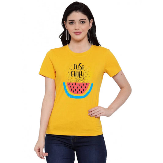 Women's Cotton Blend Just Chill Printed T-Shirt (Yellow)