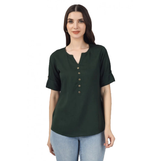 Women's Solid Short Length Rayon Tunic Top (Green)