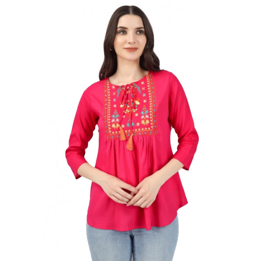 Women's Embroidered Short Length Rayon Tunic Top (Pink)