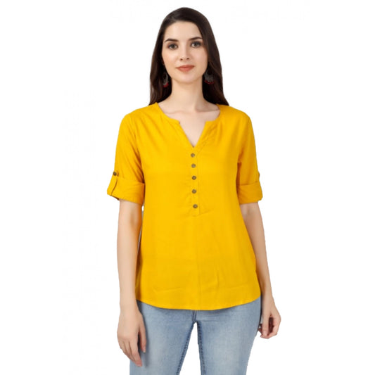 Women's Solid Short Length Rayon Tunic Top (Yellow)