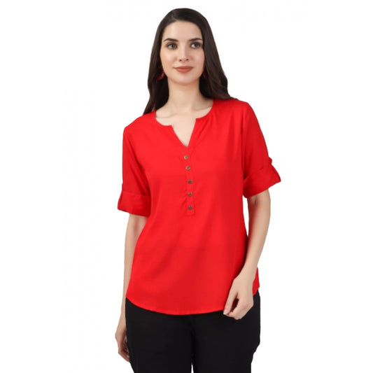 Women's Solid Short Length Rayon Tunic Top (Red)