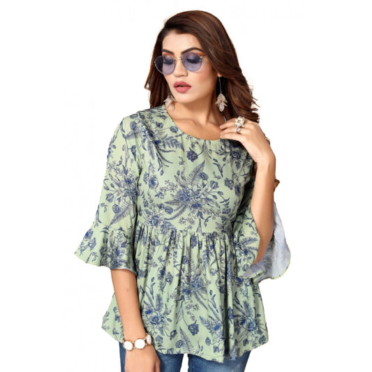 Women's Casual 3/4th Sleeve Printed Crepe Top (Green)
