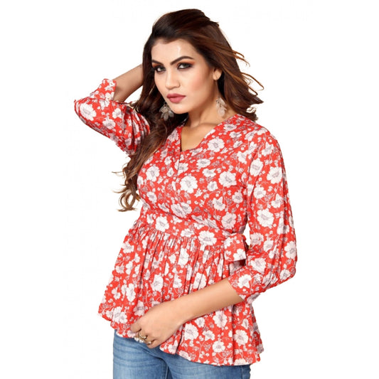 Women's Casual 3/4th Sleeve Printed Crepe Top (Pink)